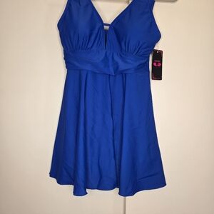 Royal Blue V-Neck One-Piece Swim Dress